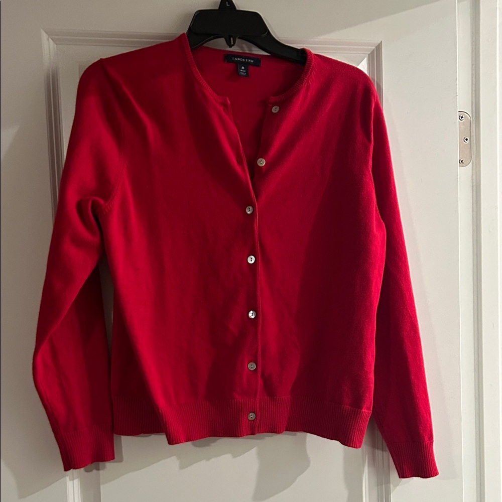Lands' End Red Women's Cardigan Sweater